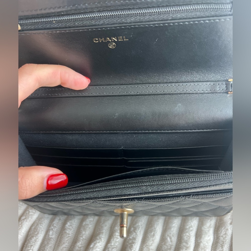 CHANEL Black Caviar Wallet with Gold Chain & Charms - Picture 6 of 12